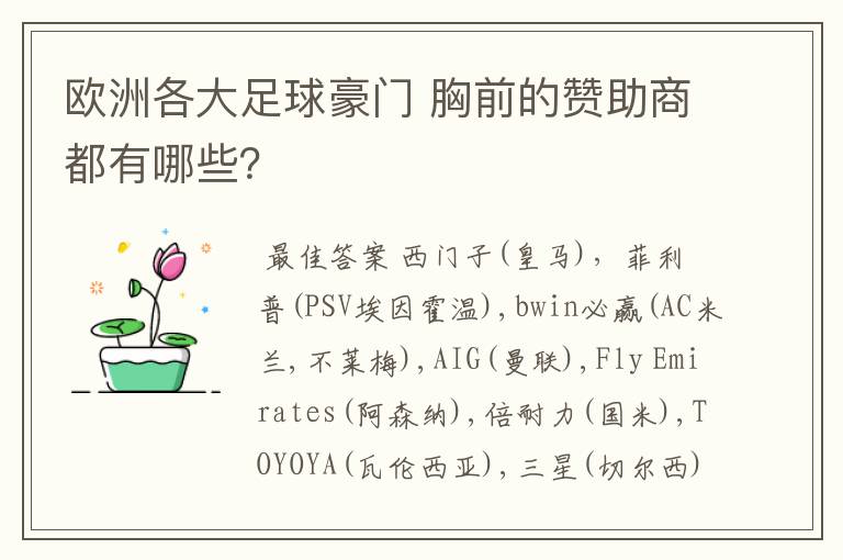 欧洲各大足球豪门 胸前的赞助商都有哪些?