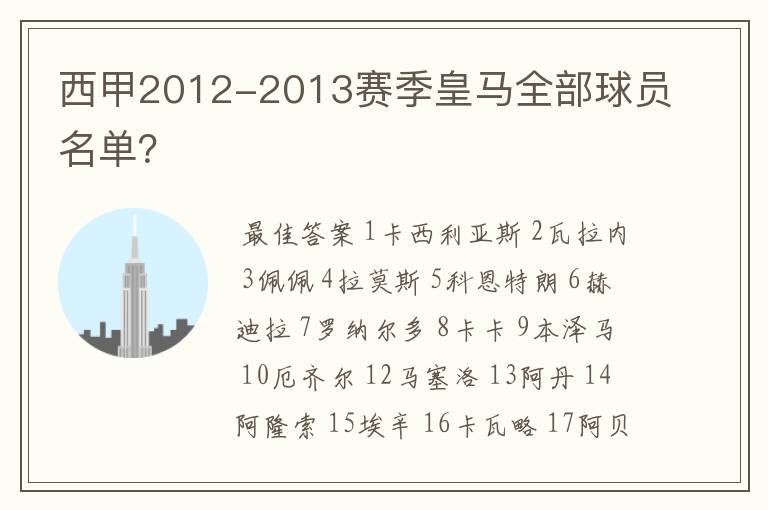 西甲2012-2013赛季皇马全部球员名单?