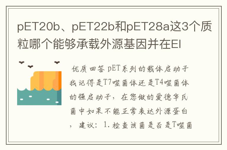 pET20b、pET22b和pET28a这3个质粒哪个能够承载外源基因并在EIB202迟钝爱德华氏菌中表达的,有人做过吗?