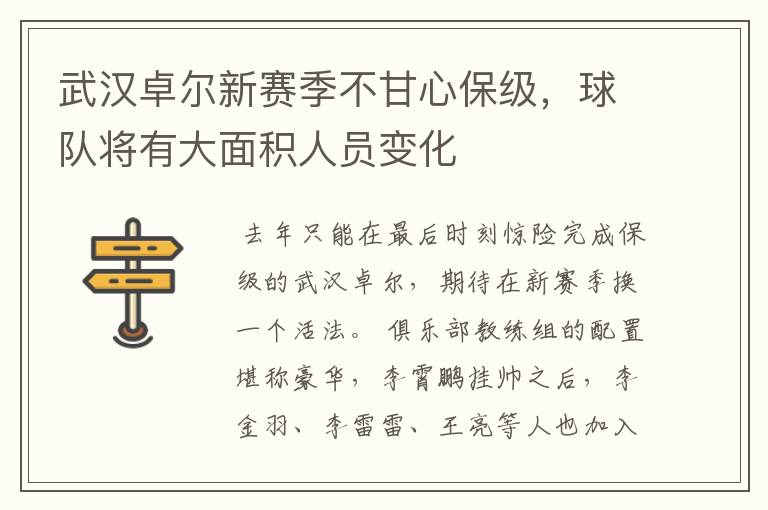 武汉卓尔新赛季不甘心保级,球队将有大面积人员变化