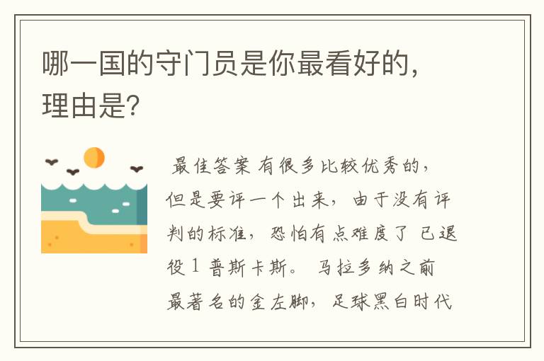 哪一国的守门员是你最看好的,理由是?