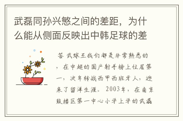 武磊同孙兴慜之间的差距,为什么能从侧面反映出中韩足球的差距?
