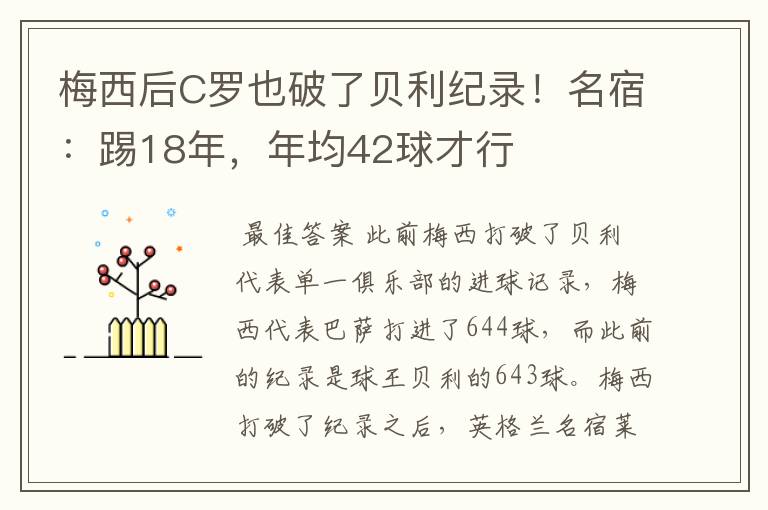 梅西后C罗也破了贝利纪录!名宿:踢18年,年均42球才行