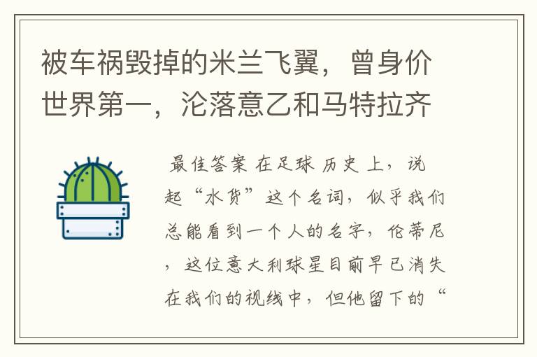 被车祸毁掉的米兰飞翼,曾身价世界第一,沦落意乙和马特拉齐结仇