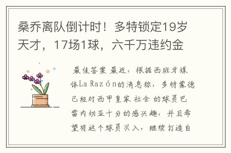 桑乔离队倒计时!多特锁定19岁天才,17场1球,六千万违约金