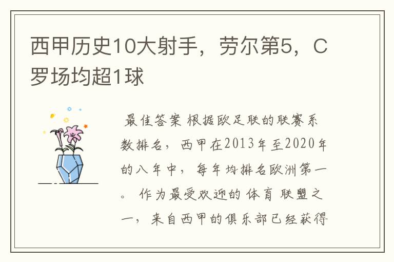 西甲历史10大射手,劳尔第5,C罗场均超1球