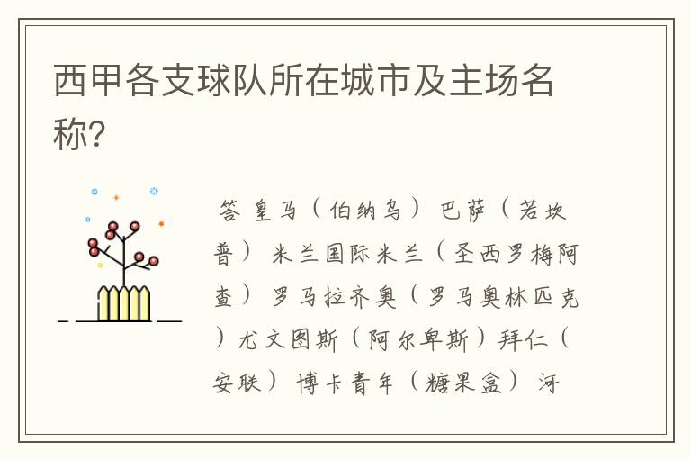 西甲各支球队所在城市及主场名称?