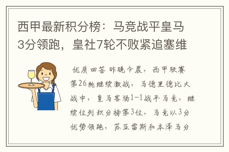 西甲最新积分榜:马竞战平皇马3分领跑,皇社7轮不败紧追塞维