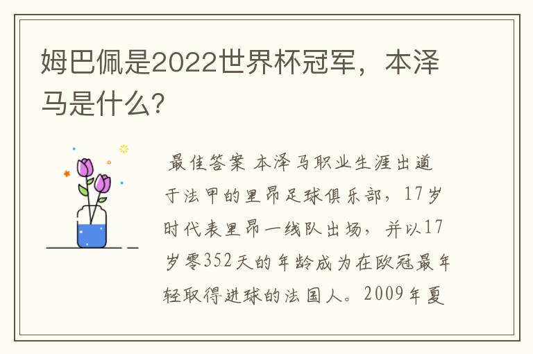 姆巴佩是2022世界杯冠军,本泽马是什么?