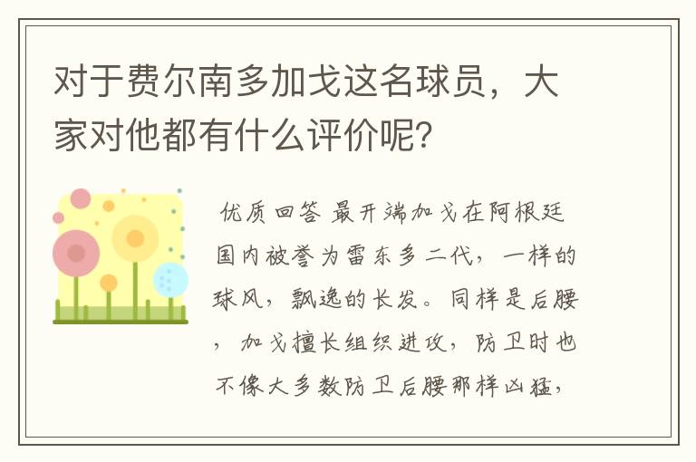 对于费尔南多加戈这名球员,大家对他都有什么评价呢?