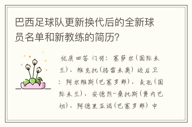 巴西足球队更新换代后的全新球员名单和新教练的简历?