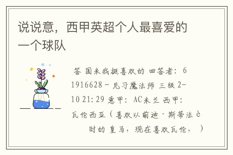 说说意,西甲英超个人最喜爱的一个球队