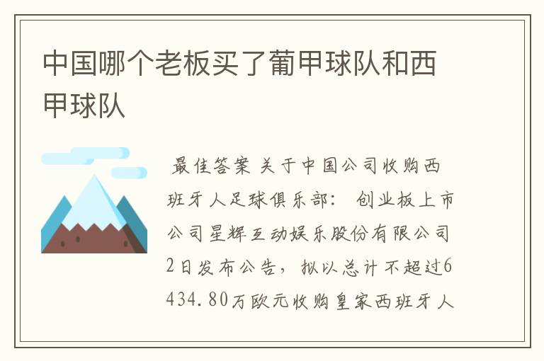 中国哪个老板买了葡甲球队和西甲球队