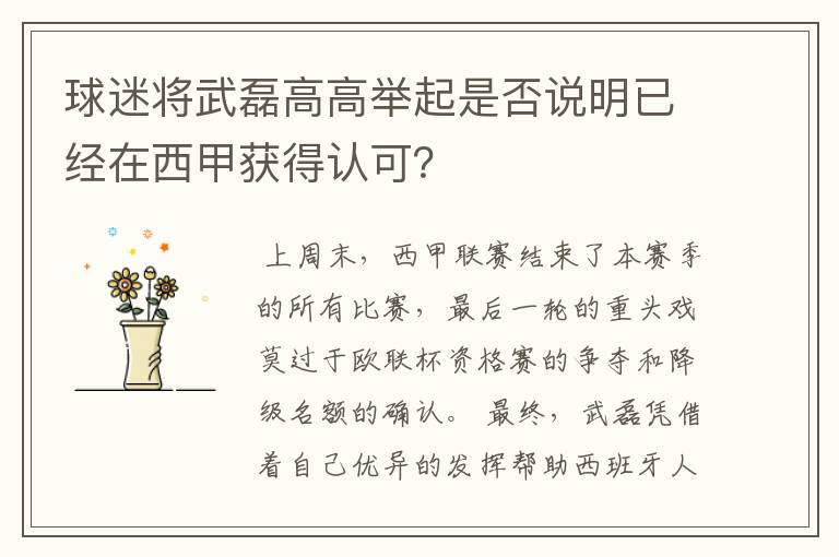 球迷将武磊高高举起是否说明已经在西甲获得认可?