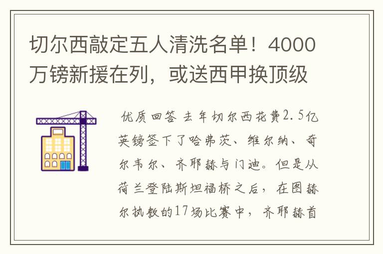 切尔西敲定五人清洗名单!4000万镑新援在列,或送西甲换顶级铁闸