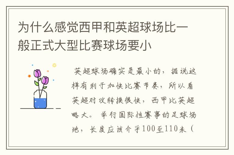 为什么感觉西甲和英超球场比一般正式大型比赛球场要小