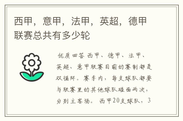 西甲,意甲,法甲,英超,德甲联赛总共有多少轮
