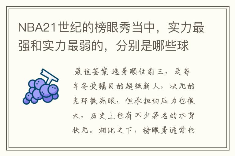 NBA21世纪的榜眼秀当中,实力最强和实力最弱的,分别是哪些球员?
