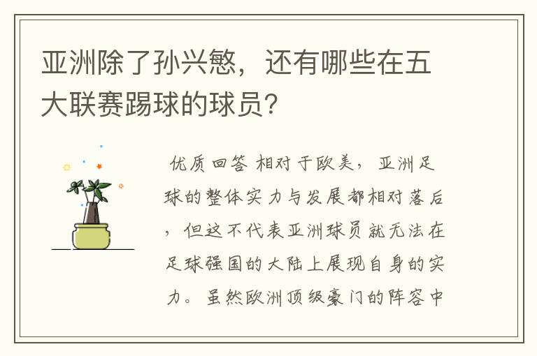 亚洲除了孙兴慜,还有哪些在五大联赛踢球的球员?