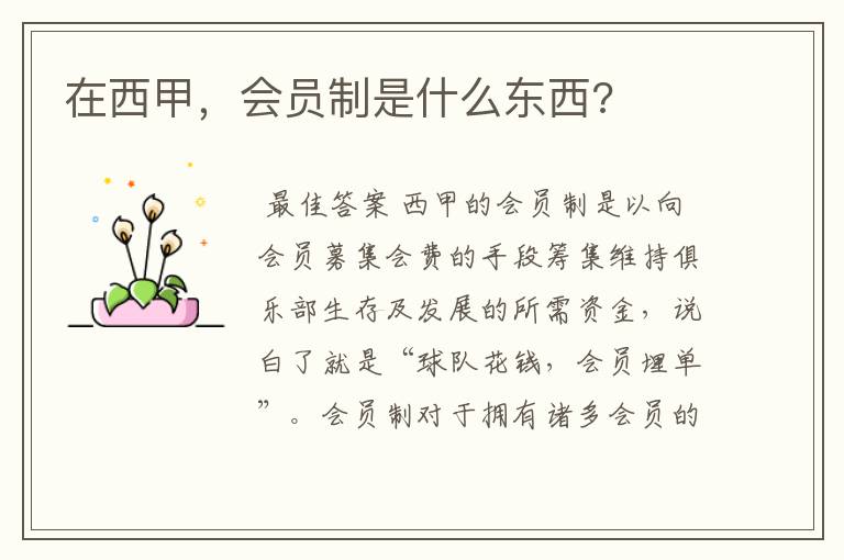在西甲,会员制是什么东西?