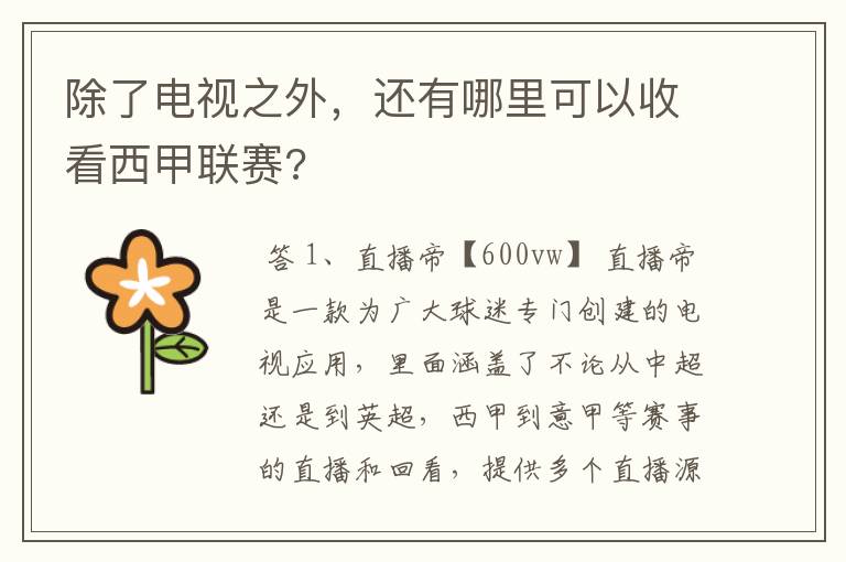 除了电视之外,还有哪里可以收看西甲联赛?