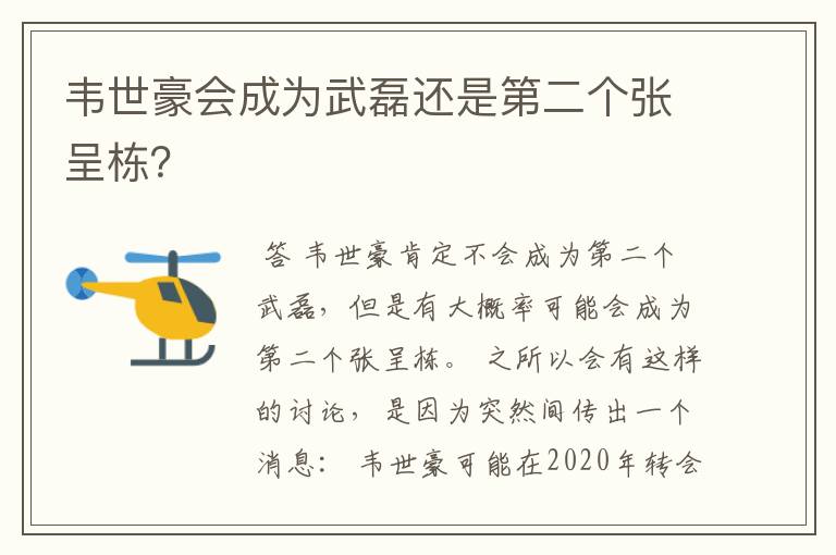 韦世豪会成为武磊还是第二个张呈栋?