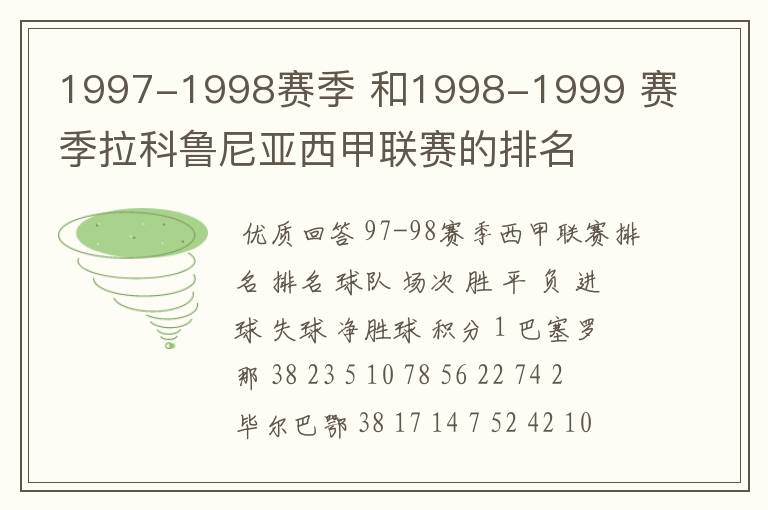 1997-1998赛季 和1998-1999 赛季拉科鲁尼亚西甲联赛的排名