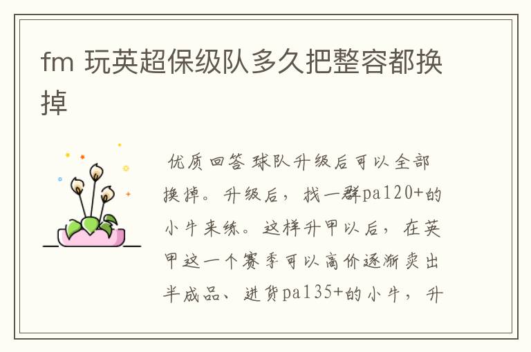 fm 玩英超保级队多久把整容都换掉
