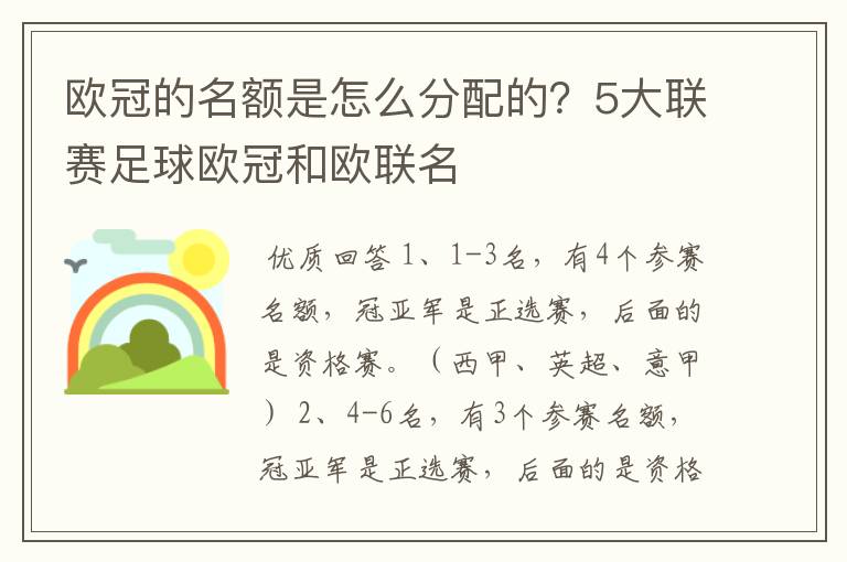 欧冠的名额是怎么分配的?5大联赛足球欧冠和欧联名