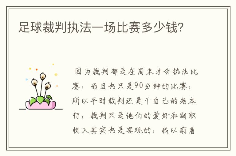 足球裁判执法一场比赛多少钱?