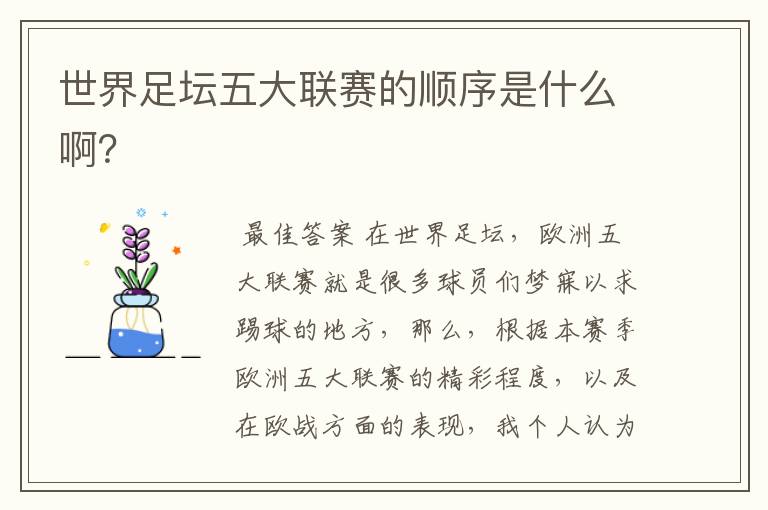 世界足坛五大联赛的顺序是什么啊?