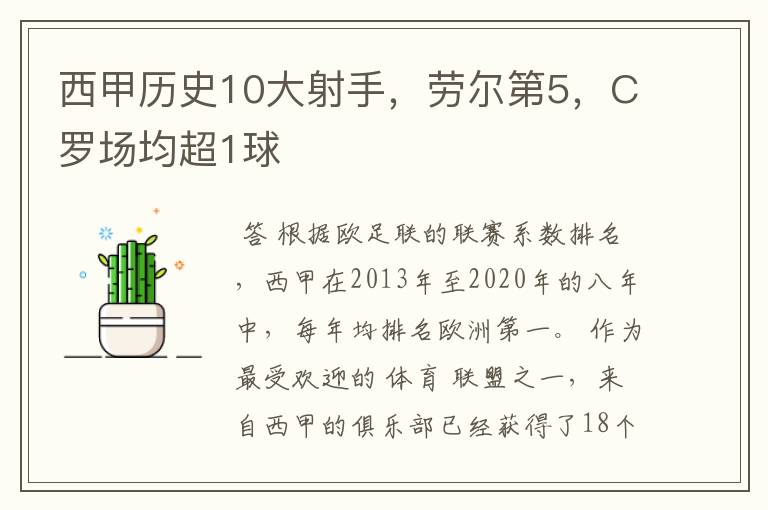 西甲历史10大射手,劳尔第5,C罗场均超1球