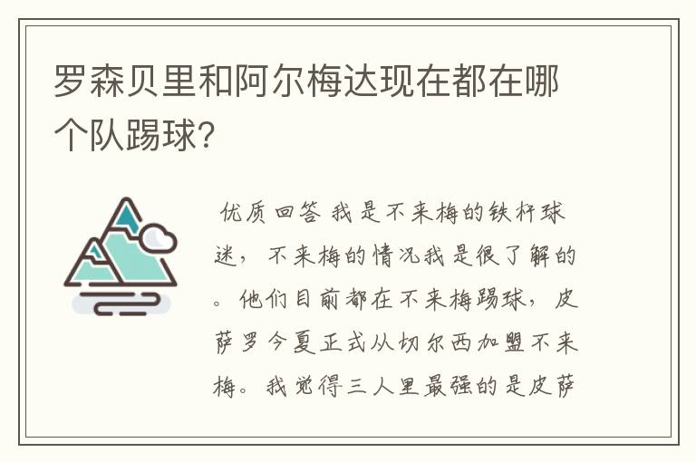 罗森贝里和阿尔梅达现在都在哪个队踢球?