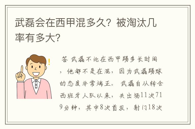武磊会在西甲混多久?被淘汰几率有多大?