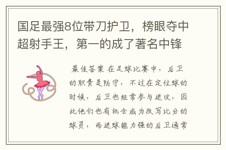 国足最强8位带刀护卫,榜眼夺中超射手王,第一的成了著名中锋!