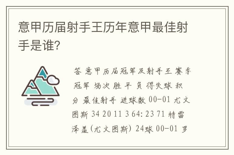 意甲历届射手王历年意甲最佳射手是谁?