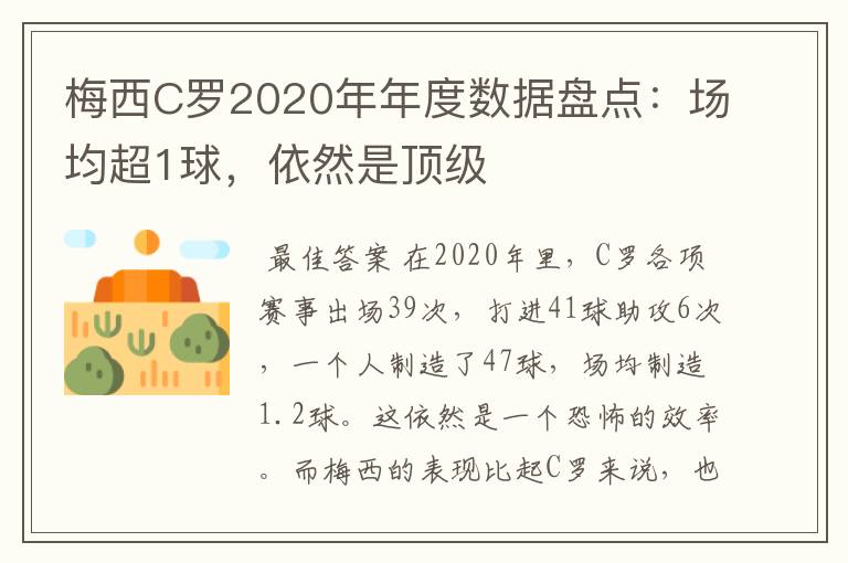 梅西C罗2020年年度数据盘点:场均超1球,依然是顶级