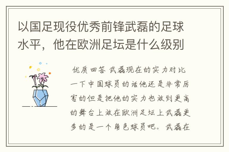 以国足现役优秀前锋武磊的足球水平,他在欧洲足坛是什么级别的球员?