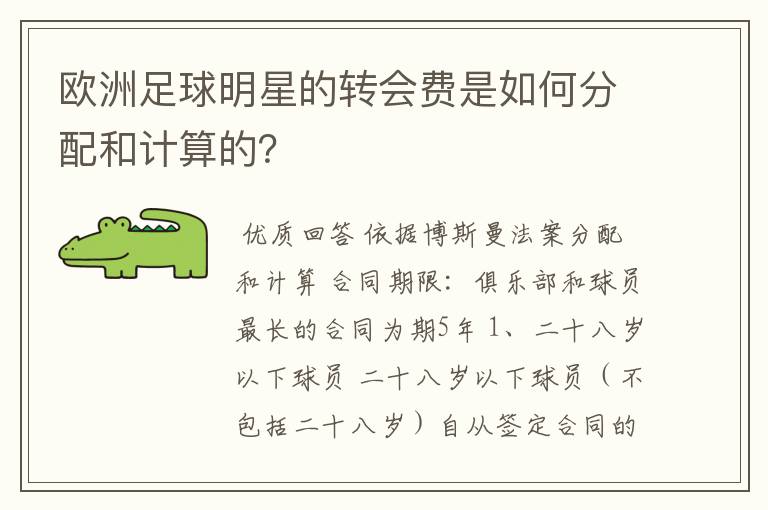 欧洲足球明星的转会费是如何分配和计算的?