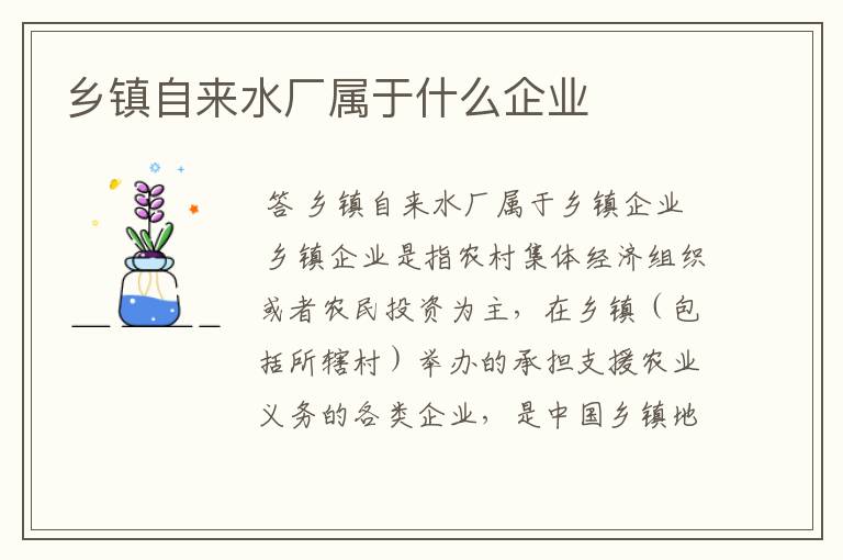 乡镇自来水厂属于什么企业