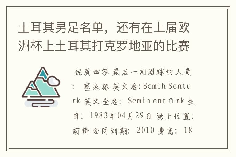 土耳其男足名单,还有在上届欧洲杯上土耳其打克罗地亚的比赛,到最后一刻进球的人是谁?