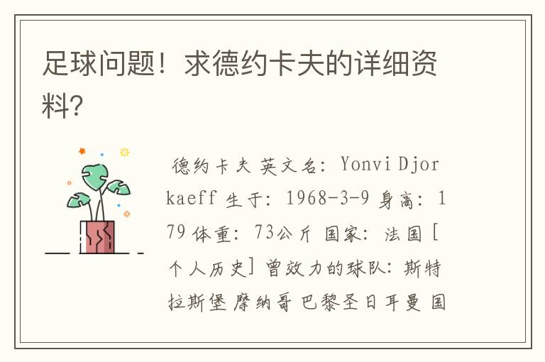 足球问题!求德约卡夫的详细资料?