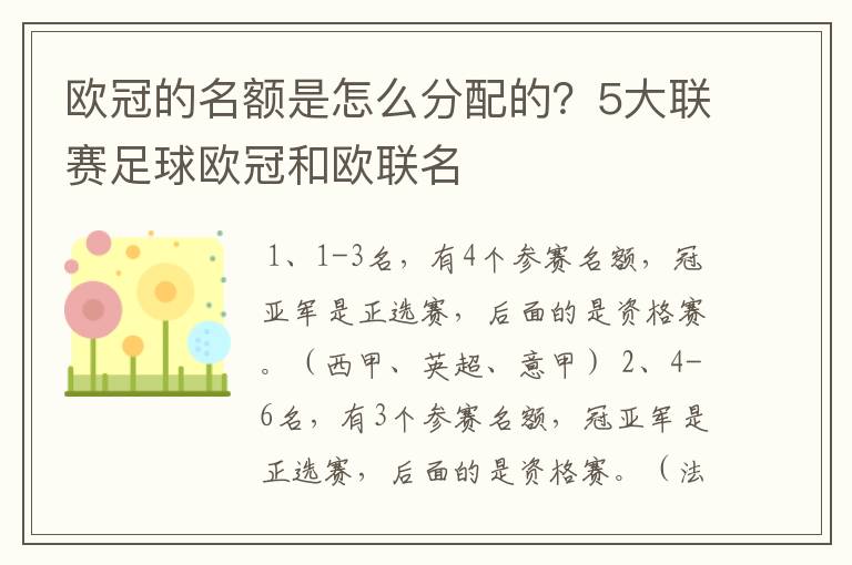 欧冠的名额是怎么分配的?5大联赛足球欧冠和欧联名