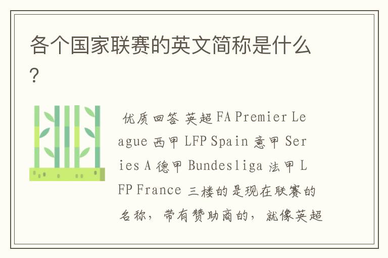 各个国家联赛的英文简称是什么?