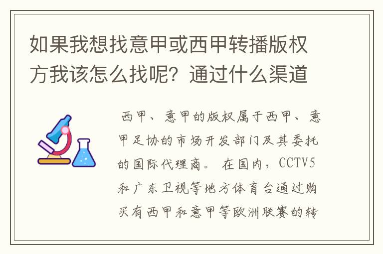 如果我想找意甲或西甲转播版权方我该怎么找呢?通过什么渠道?