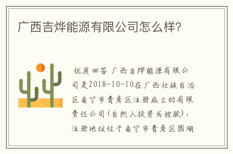 广西吉烨能源有限公司怎么样?