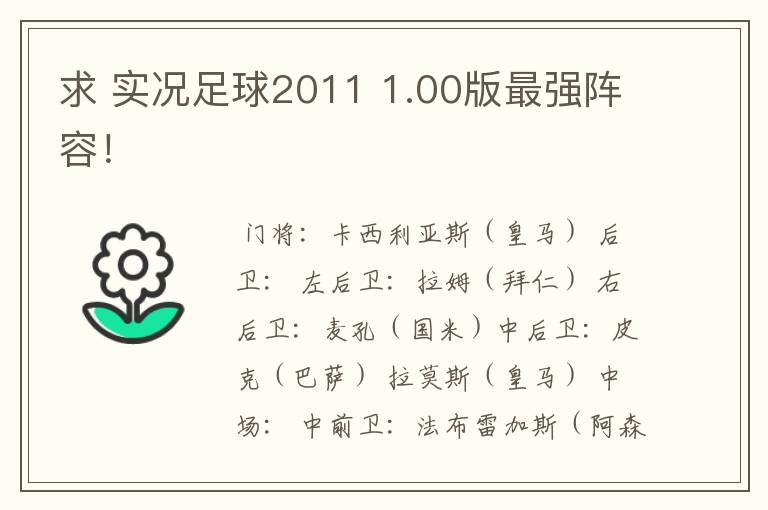 求 实况足球2011 1.00版最强阵容!