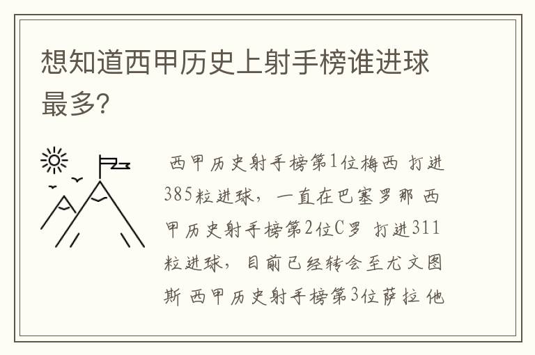 想知道西甲历史上射手榜谁进球最多?