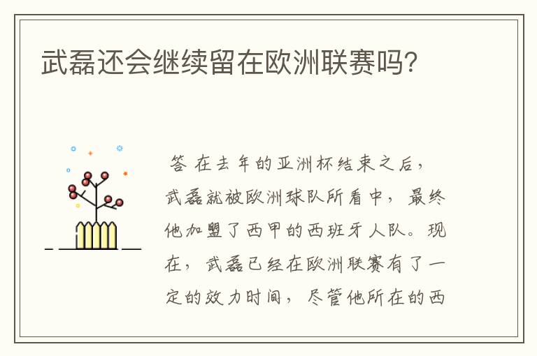 武磊还会继续留在欧洲联赛吗?
