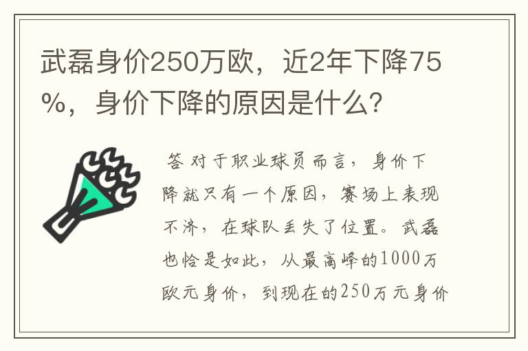 武磊身价250万欧,近2年下降75%,身价下降的原因是什么?